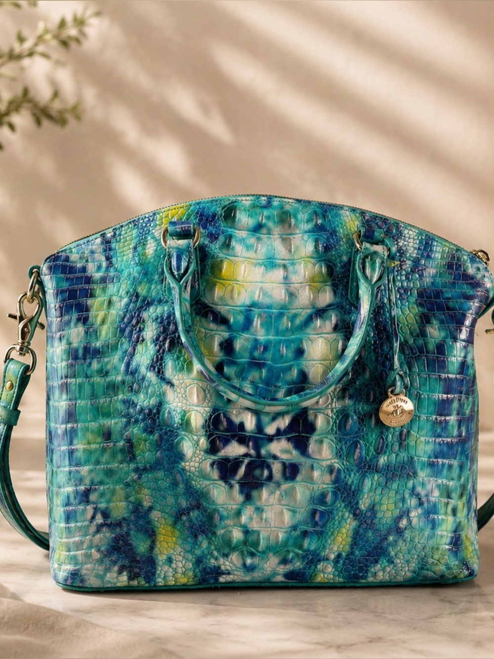 Teal Multi-Color Croc-Embossed Satchel Bag
